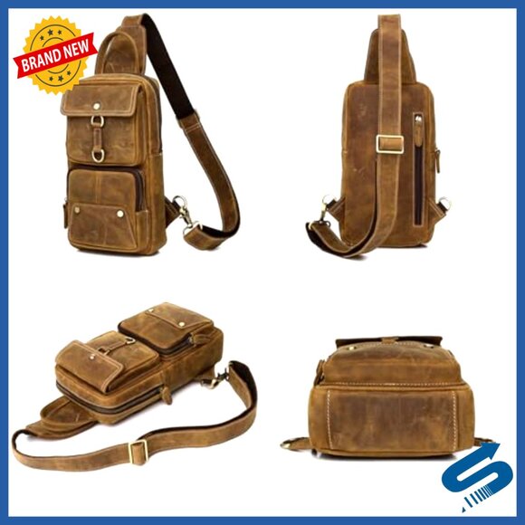 Genuine Leather Sling Bag Crossbody Backpack Daypack  display picture 3
